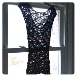 Black crochet see through blouse